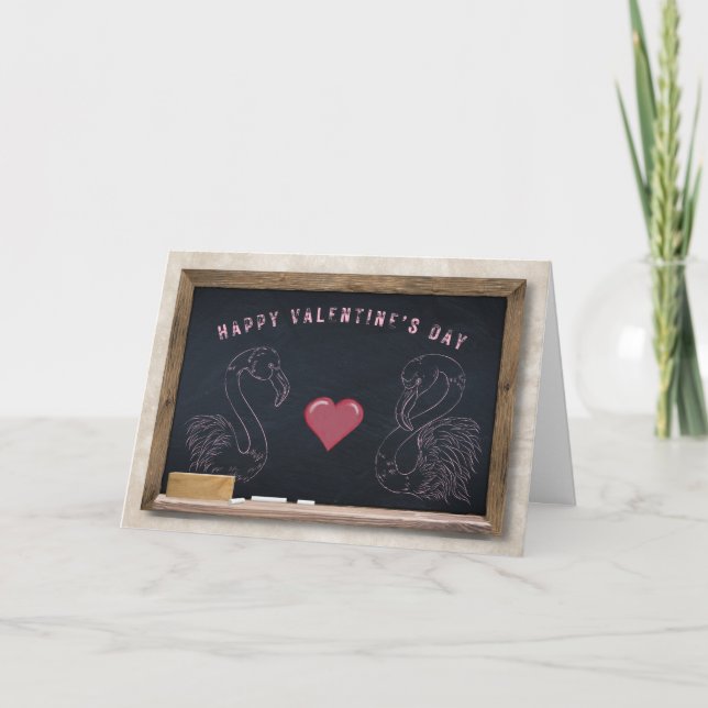 Flamingos & Heart Alla hjärtans dag-kort Kort (Framsida)