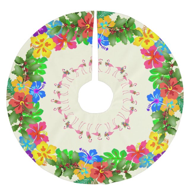 Flamingos Hibiscus Holly Tropical Jul Julgransmatta Borstad Polyester (Framsidan)