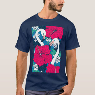 Flamingos, hibiskus och tropiska löv t shirt