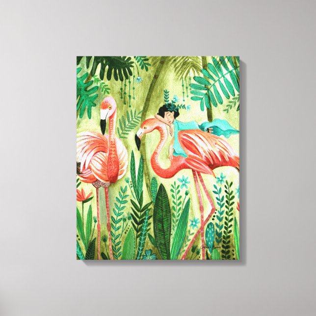 Flamingos i den tropiska djungeln  gallerifodral canvastryck (Framsida)