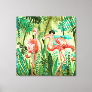 Flamingos i den tropiska djungeln  gallerifodral canvastryck