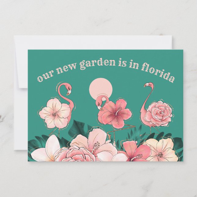 Flamingos i Garden Flyttat till Florida Ny adress Meddelande (Framsida)