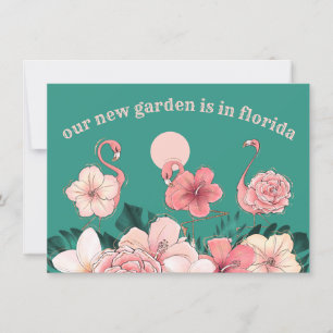 Flamingos i Garden Flyttat till Florida Ny adress Meddelande