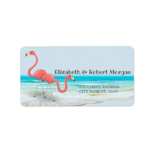 Flamingos i Kärlek, Beach Wedding Label Adressetikett