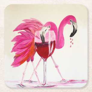 Flamingos i Röda Vin Underlägg Papper Kvadrat
