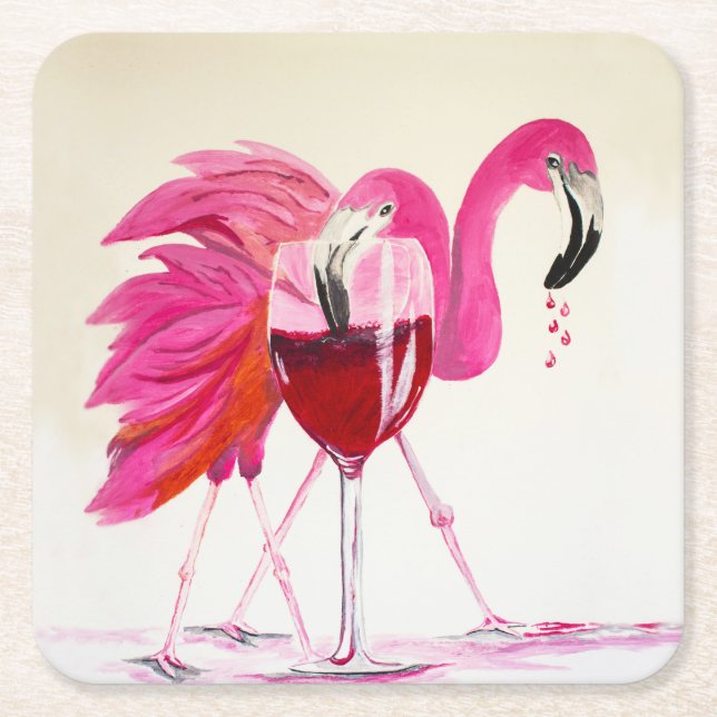 Flamingos i Röda Vin Underlägg Papper Kvadrat (Framsidan)