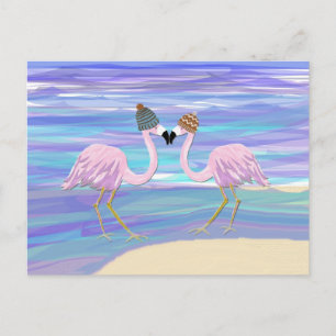 Flamingos i stack hattar vykort