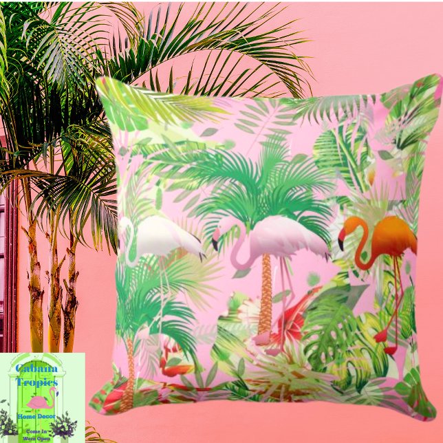 Flamingos i Tropical Scene Dekorativ kudde (Skapare uppladdad)