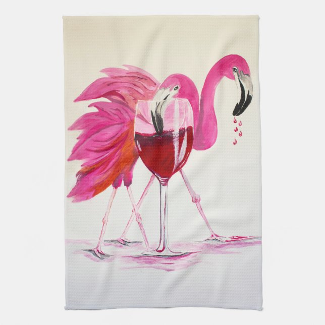 Flamingos i vin kökshandduk (Vertikal)