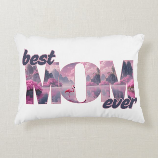 Flamingos in einer Traumwelt - best Mom ever Prydnadskudde (Framsidan)