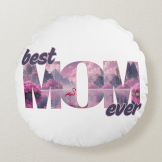 Flamingos in einer Traumwelt - best Mom ever Rund Kudde