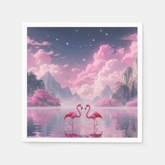 Flamingos in einer Traumwelt Pappersservett