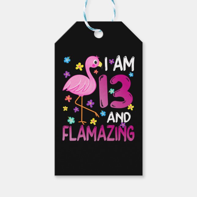 Flamingos |Jag är 13 Flamande Fantastisk 13:e föde Presentetikett (Framsidan)