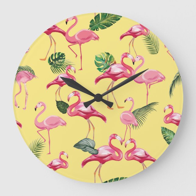 Flamingos Kärlek Mönster 3 Stor Klocka (Framsida)