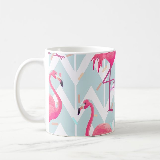 Flamingos Light Grått: Vintage Tropical. Kaffemugg (Vänster)
