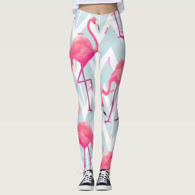 Flamingos Light Grått: Vintage Tropical. Leggings (Framsida)