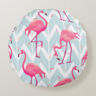 Flamingos Light Grått: Vintage Tropical. Rund Kudde