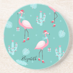 Flamingos med Santa hatt presenter snöflingor Underlägg