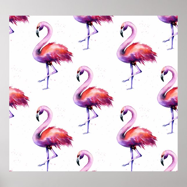 Flamingos med stänk: vattenfärgen mönster. poster (Framsidan)