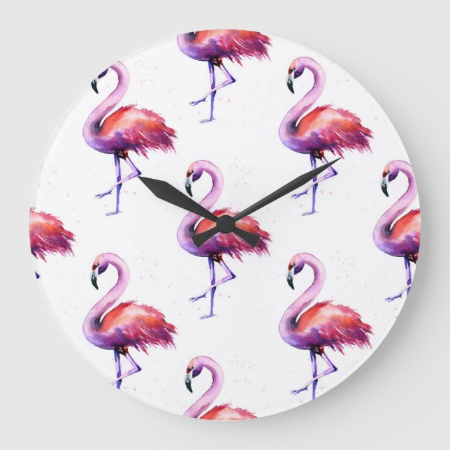 Flamingos med stänk: vattenfärgen mönster. stor klocka (Framsida)