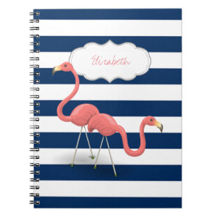 Flamingos,Modern Navy Blue Rand Anteckningsbok