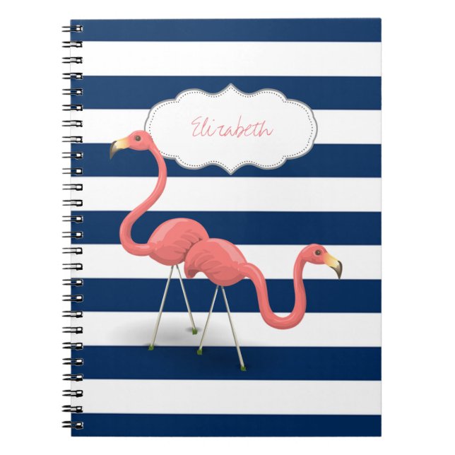 Flamingos,Modern Navy Blue Rand Anteckningsbok (Framsidan)