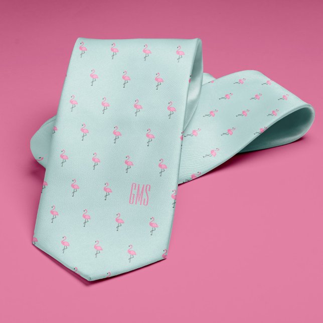Flamingos Monogrammed lätt blå Slips (Skapare uppladdad)