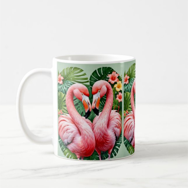 flamingos nacke rosa , tropiska kärlek flamingo kaffemugg (Vänster)