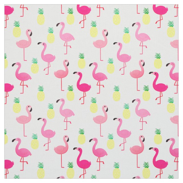 Flamingos och ananas! Sömlös Premium Fabric Tyg (Provkarta)