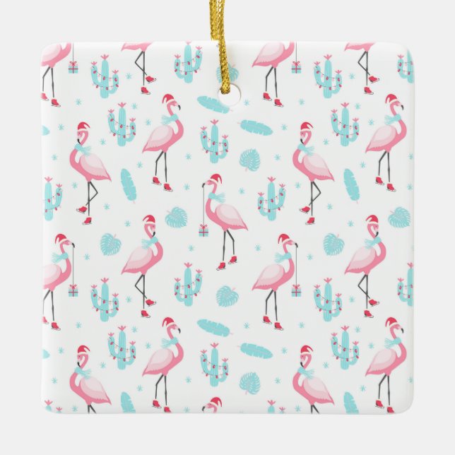 Flamingos och Cactus Julgransprydnad Keramik (Framsida)