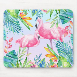 Flamingos och färgstarka tropiska blommor musmatta