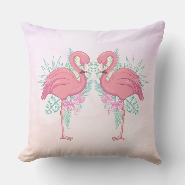 Flamingos och Flowers Tropical Exdoor Pillow Kudde (Framsida)