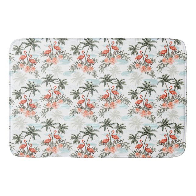 Flamingos och Handflatan Träd Bath Mat Badrumsmatta (Framsidan)