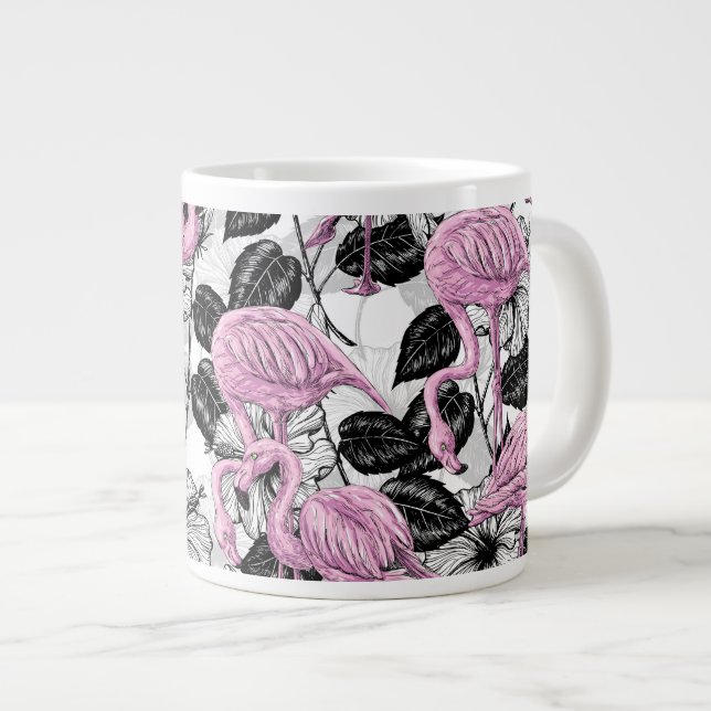 Flamingos och hibiscus-blommor jumbo mugg (Framsida höger)