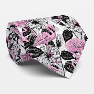 Flamingos och hibiscus-blommor slips