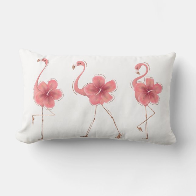 Flamingos och Hibiscus Lumbarkudde (Framsida)