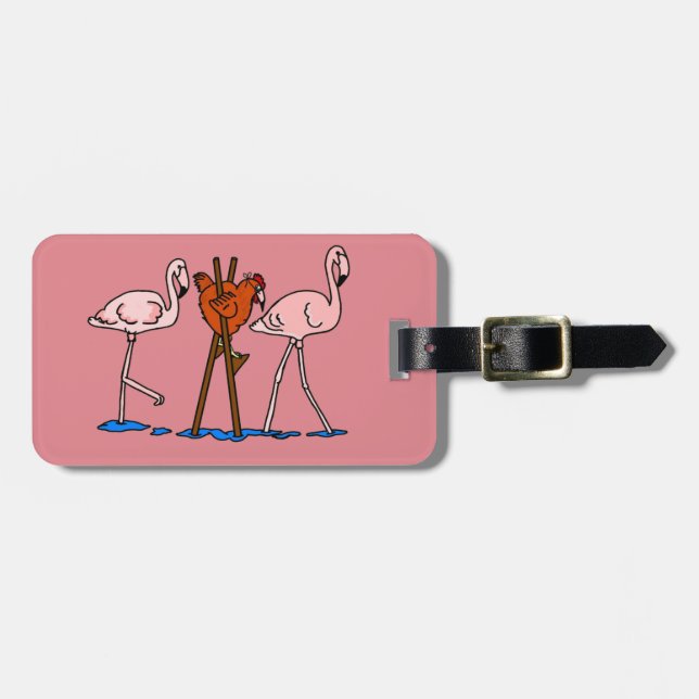 Flamingos och höna med rosa bakgrund bagagebricka (Horisontell Framsida)