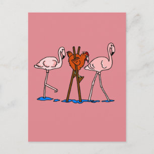 Flamingos och kyckling med Rosa bakgrund Vykort