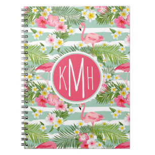 Flamingos och Rand   Monogram Anteckningsbok Med Spiral