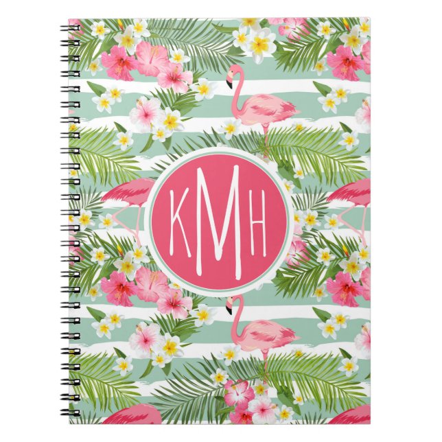 Flamingos och Rand | Monogram Anteckningsbok Med Spiral (Framsidan)