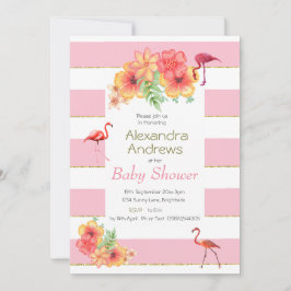 Flamingos och Rosa Rand Baby Shower Inbjudningar