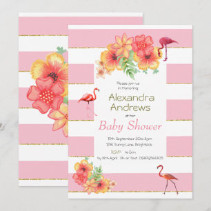 Flamingos och Rosa Rand Baby Shower Inbjudningar