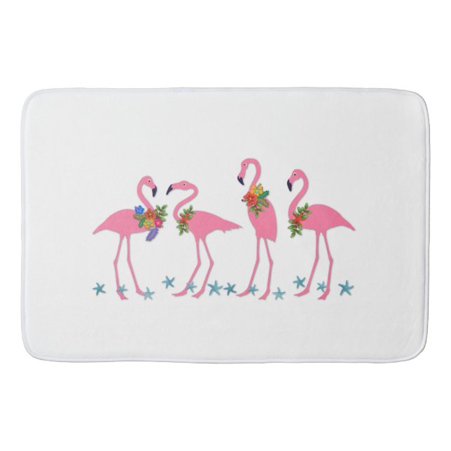 Flamingos och sjöstjärnor Tropiskt tema Badrumsmatta (Framsidan)