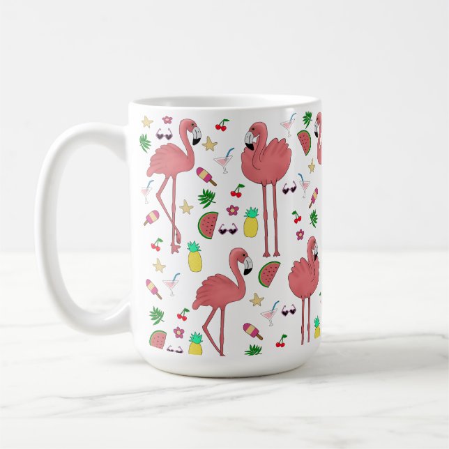 Flamingos och sommartema kaffemugg (Vänster)