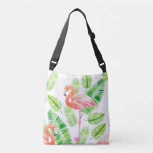 Flamingos och tropiska löv axelväska
