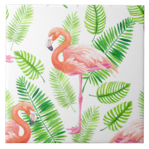 Flamingos och tropiska löv kakelplatta