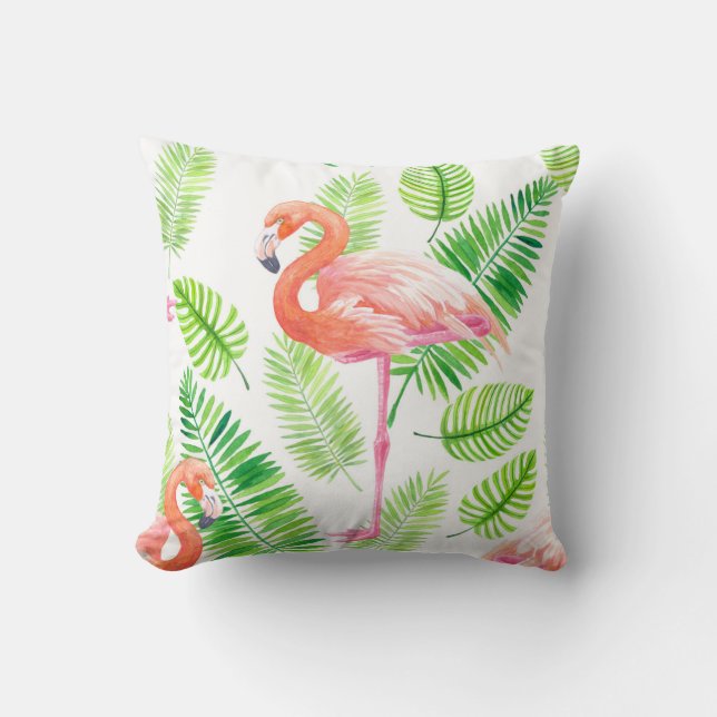 Flamingos och tropiska löv kudde (Framsida)