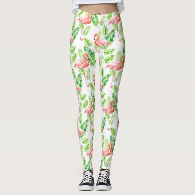 Flamingos och tropiska löv leggings (Framsida)