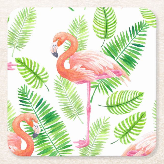 Flamingos och tropiska löv underlägg papper kvadrat (Framsidan)