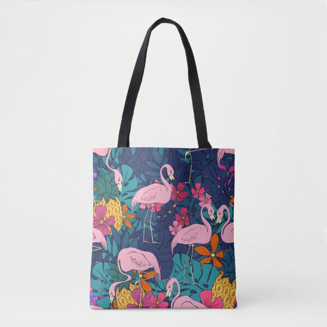 Flamingos on a background of tropical leaves and f tygkasse (Framsida)